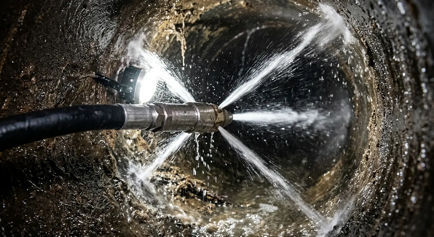 High-pressure hydro jetting nozzle cleaning sewer pipe for Sewer Line Relining in Milton